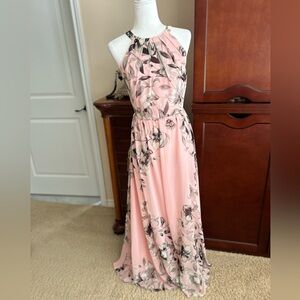 Pink Floral Halter Maxi Dress